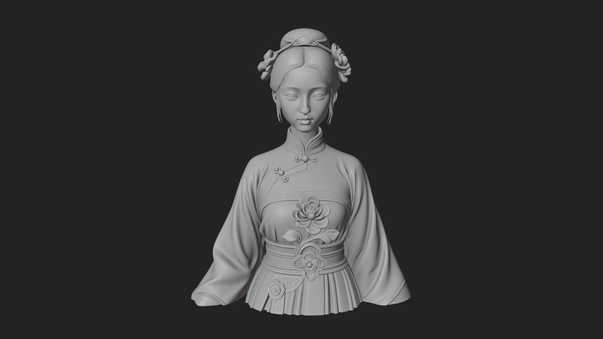 Red Qipao Lady Bust Design 1 3D Print Model 3D Model