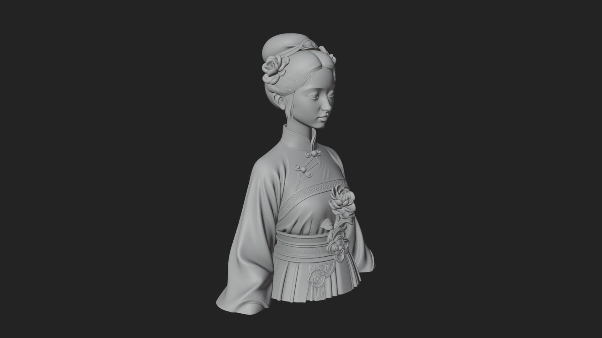 Red Qipao Lady Bust Design 1 3D Print Model 3D Model