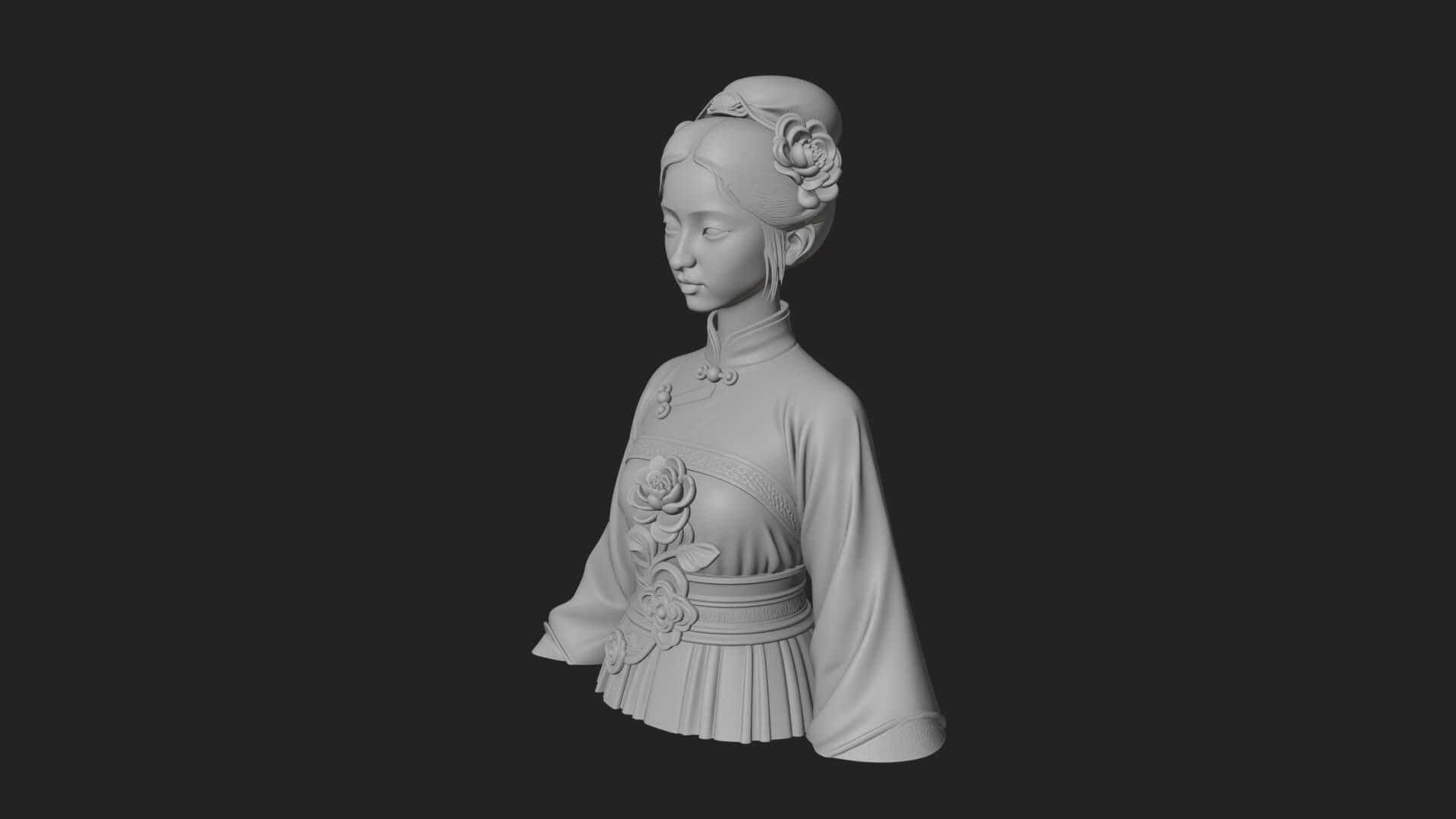 Red Qipao Lady Bust Design 1 3D Print Model 3D Model