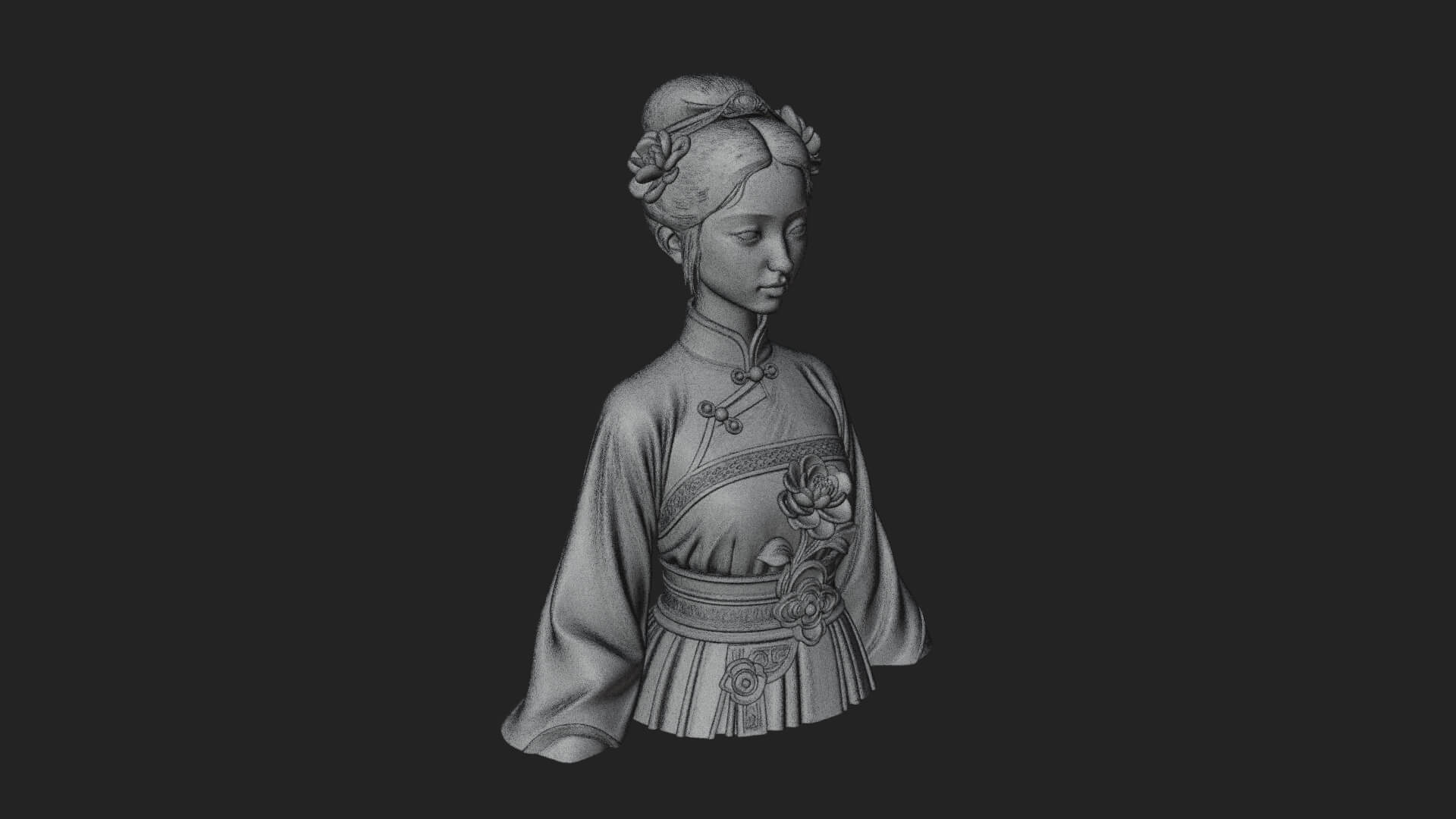 Red Qipao Lady Bust Design 1 3D Print Model 3D Model