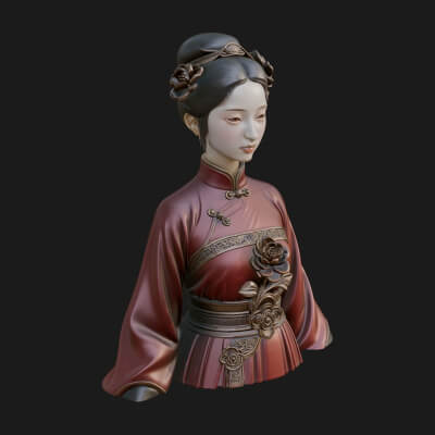 Red Qipao Lady Bust Design 1 3D Print Model