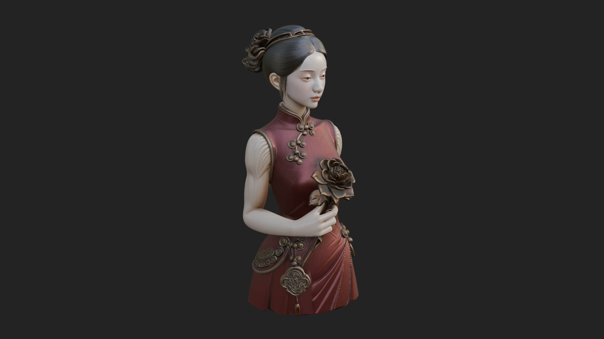 Red Qipao Lady Bust Design 2 3D Print Model 3D Model