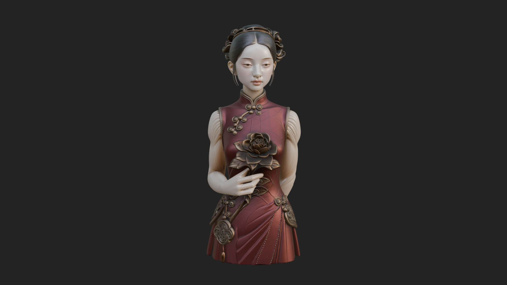 Red Qipao Lady Bust Design 2 3D Print Model 3D Model