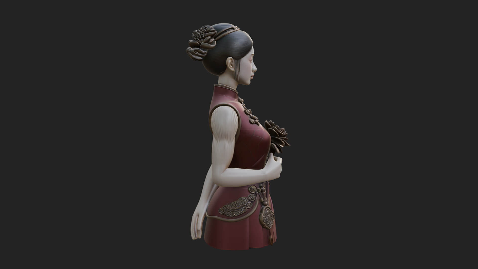 Red Qipao Lady Bust Design 2 3D Print Model 3D Model