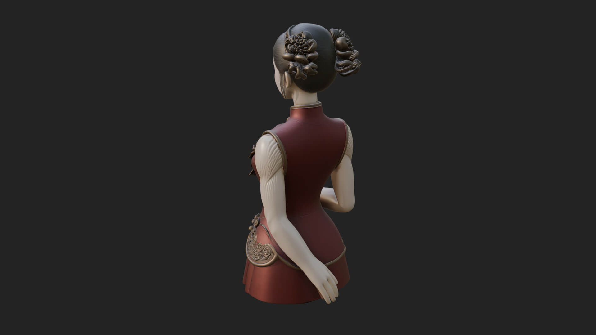 Red Qipao Lady Bust Design 2 3D Print Model 3D Model