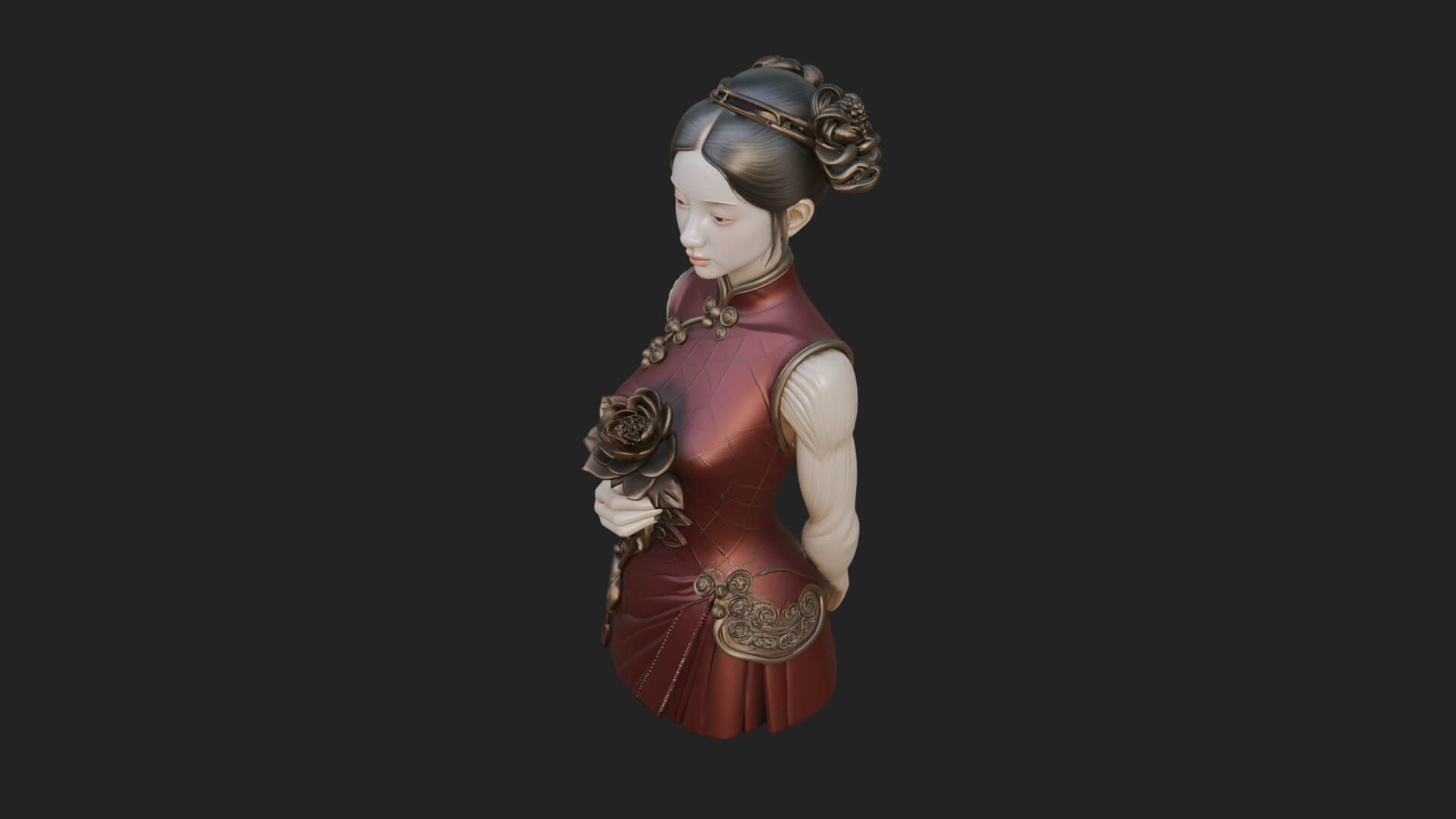 Red Qipao Lady Bust Design 2 3D Print Model 3D Model