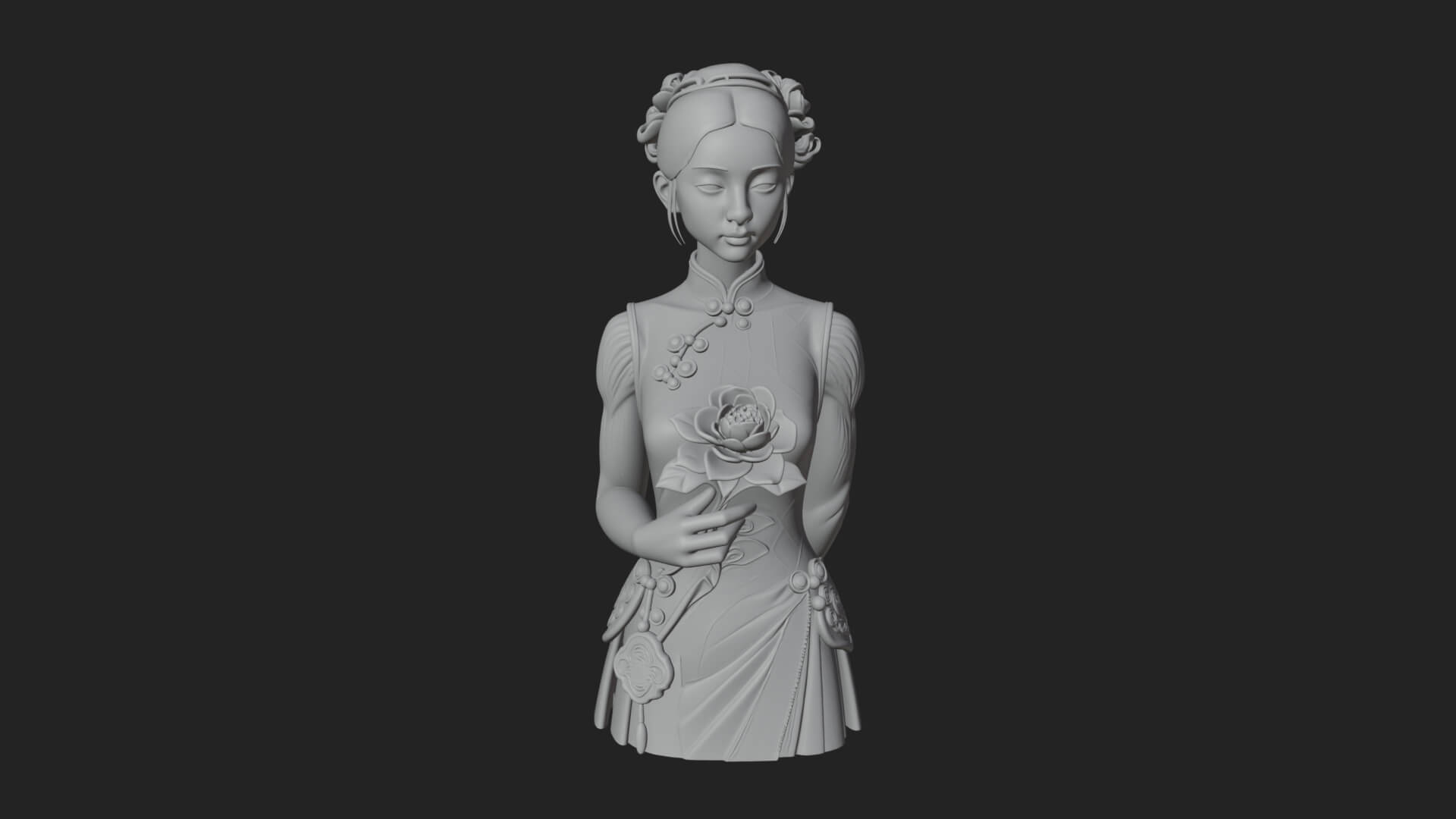 Red Qipao Lady Bust Design 2 3D Print Model 3D Model