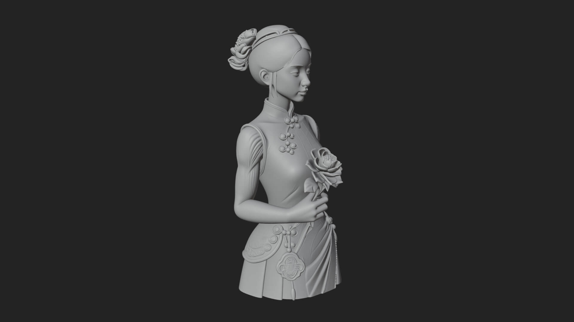 Red Qipao Lady Bust Design 2 3D Print Model 3D Model