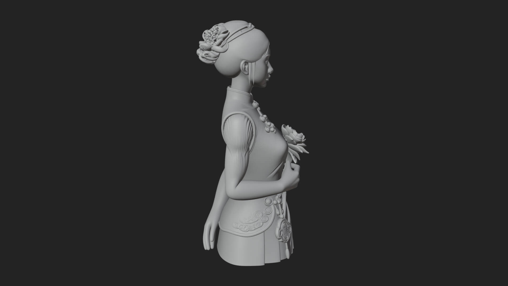 Red Qipao Lady Bust Design 2 3D Print Model 3D Model