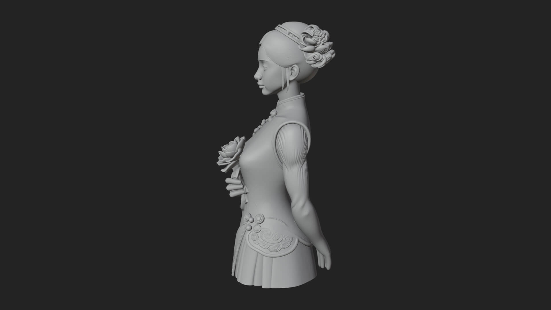 Red Qipao Lady Bust Design 2 3D Print Model 3D Model