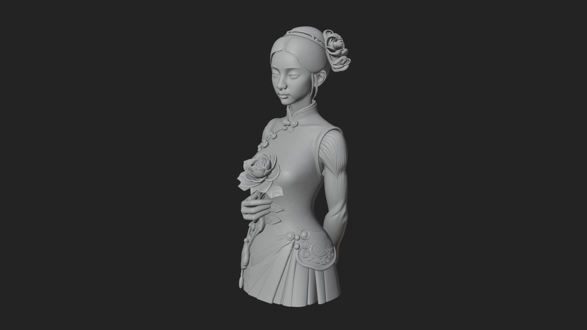 Red Qipao Lady Bust Design 2 3D Print Model 3D Model