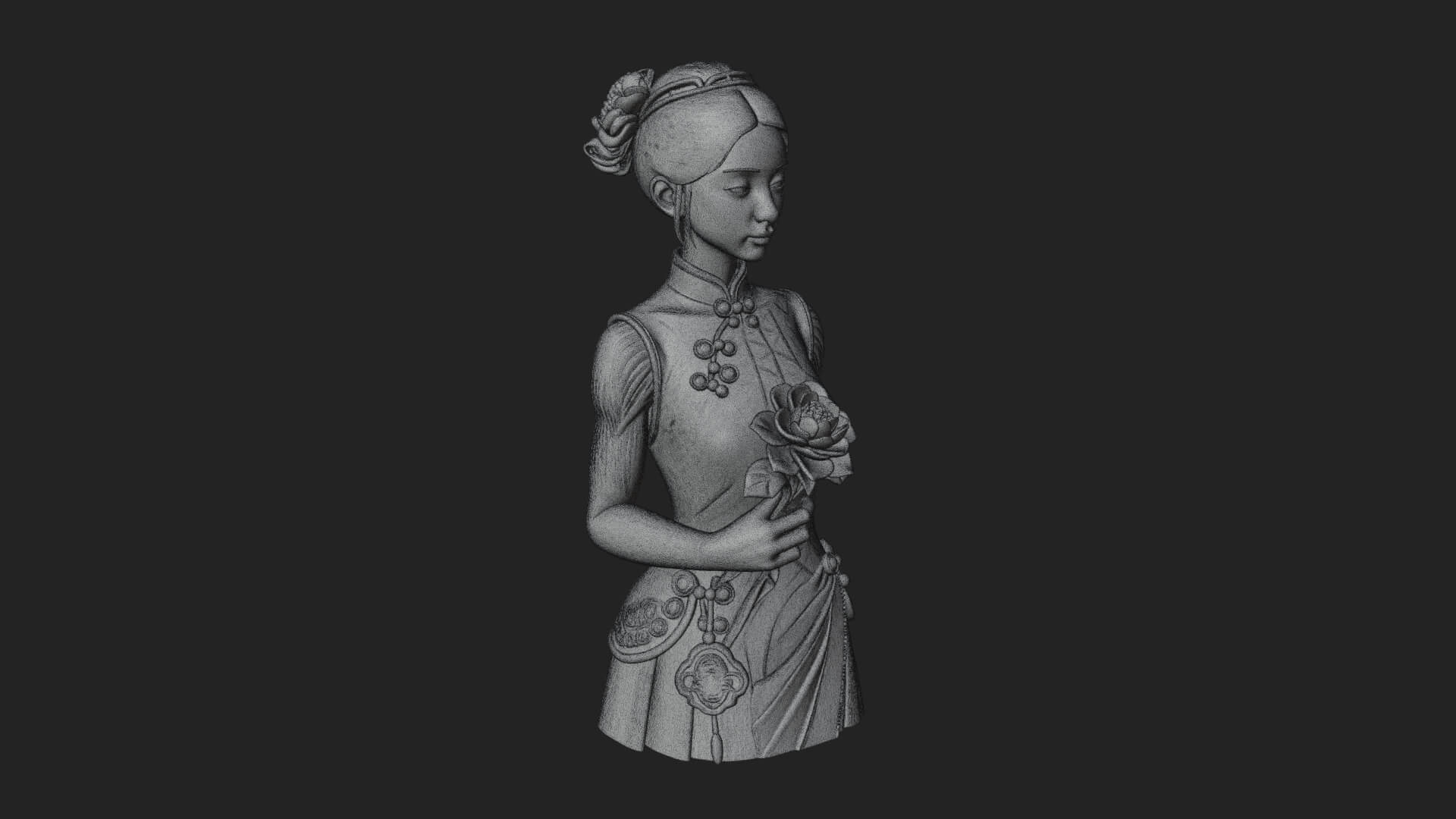 Red Qipao Lady Bust Design 2 3D Print Model 3D Model