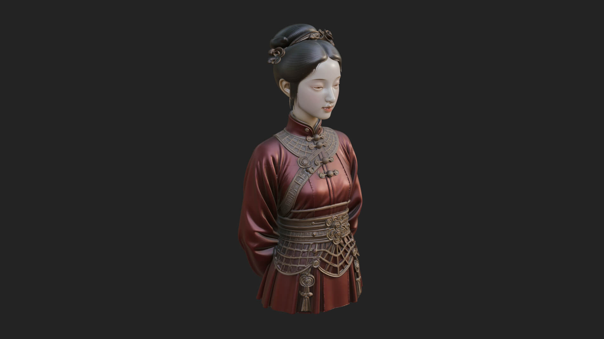 Red Qipao Lady Bust Design 3 3D Print Model 3D Model