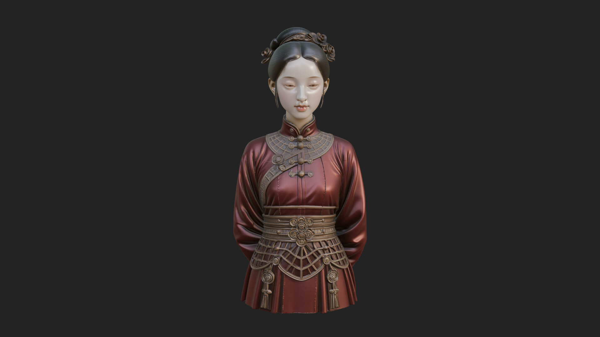 Red Qipao Lady Bust Design 3 3D Print Model 3D Model