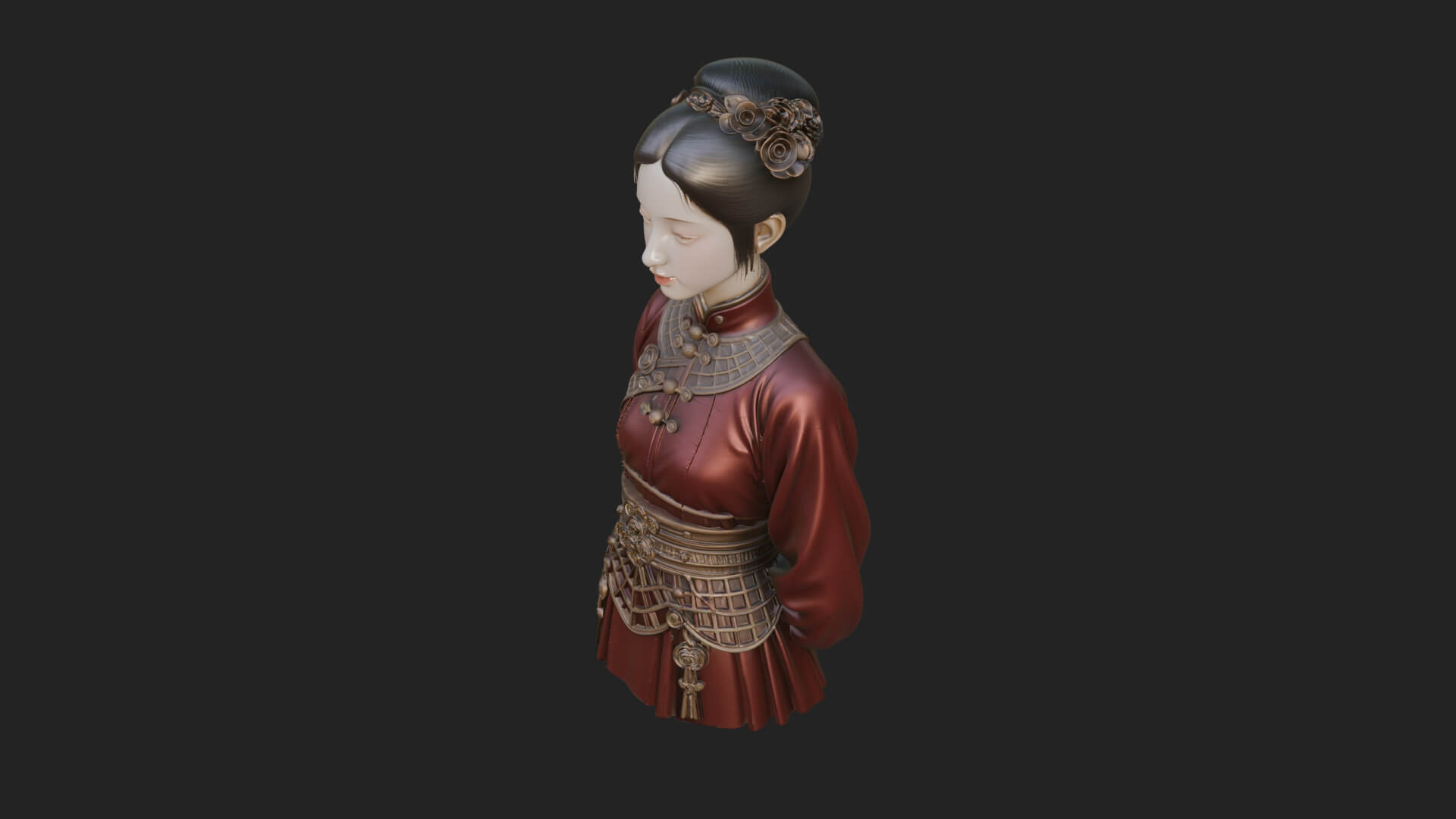 Red Qipao Lady Bust Design 3 3D Print Model 3D Model