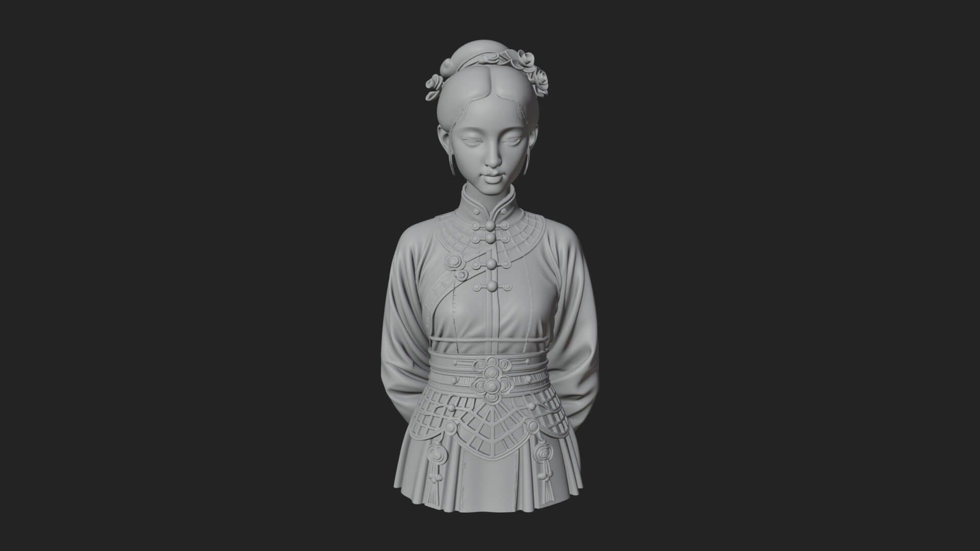 Red Qipao Lady Bust Design 3 3D Print Model 3D Model