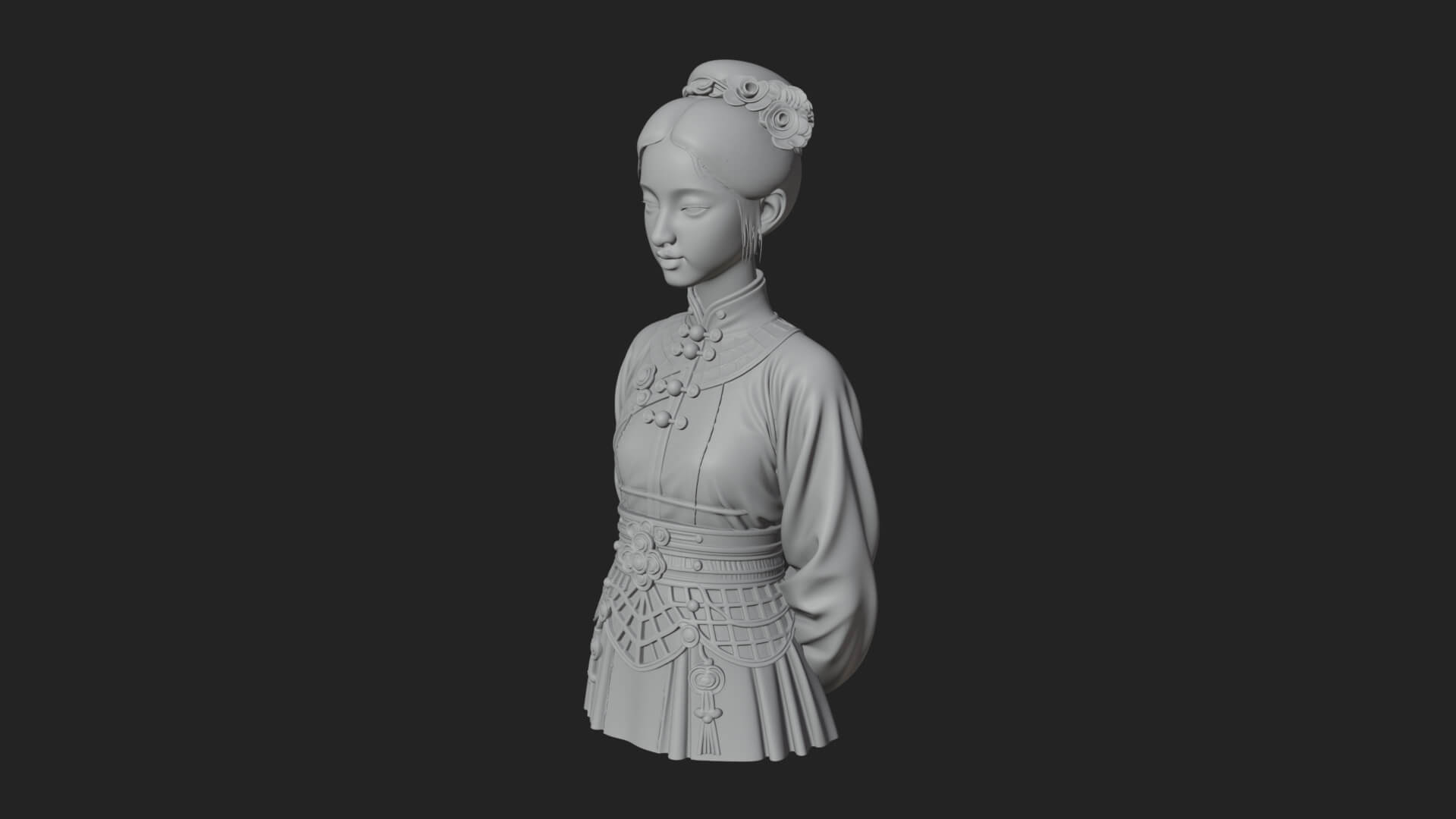 Red Qipao Lady Bust Design 3 3D Print Model 3D Model