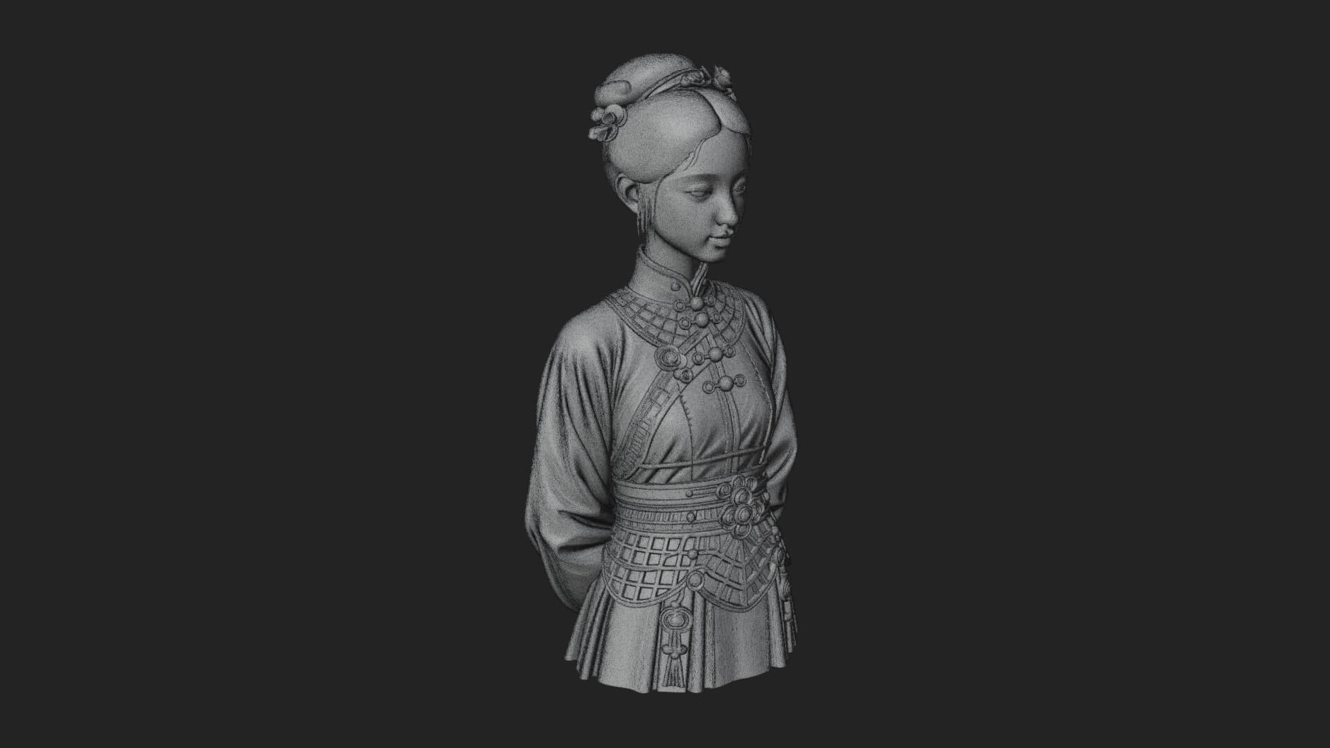 Red Qipao Lady Bust Design 3 3D Print Model 3D Model
