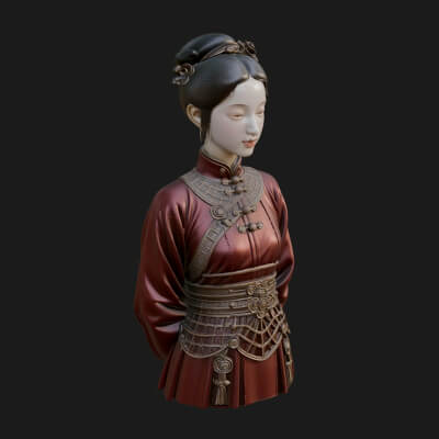 Red Qipao Lady Bust Design 3 3D Print Model