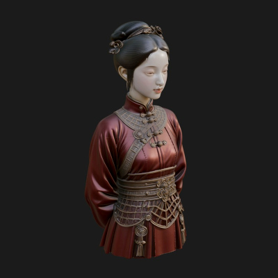 Red Qipao Lady Bust Design 3 3D Print Model