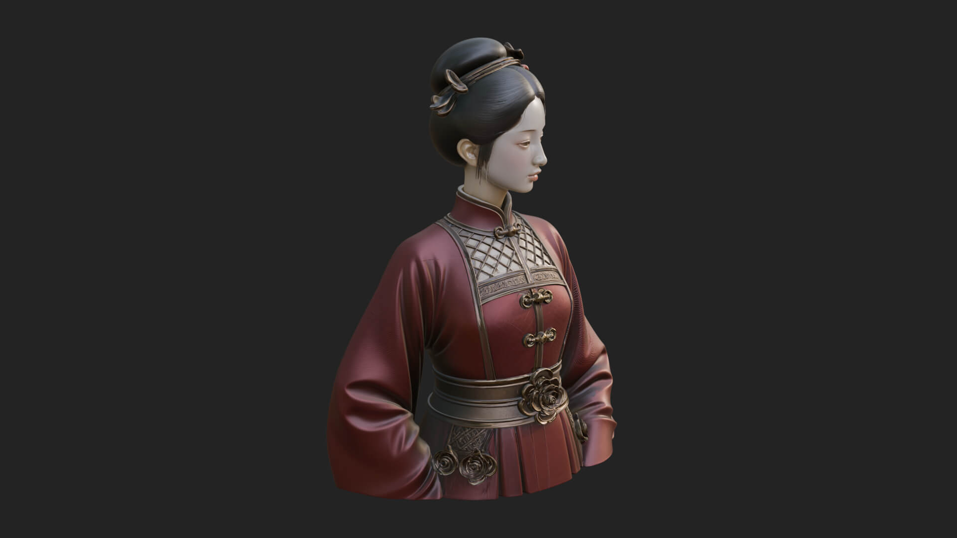 Red Qipao Lady Bust Design 4 3D Print Model 3D Model