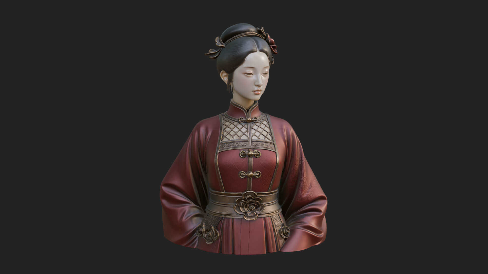 Red Qipao Lady Bust Design 4 3D Print Model 3D Model