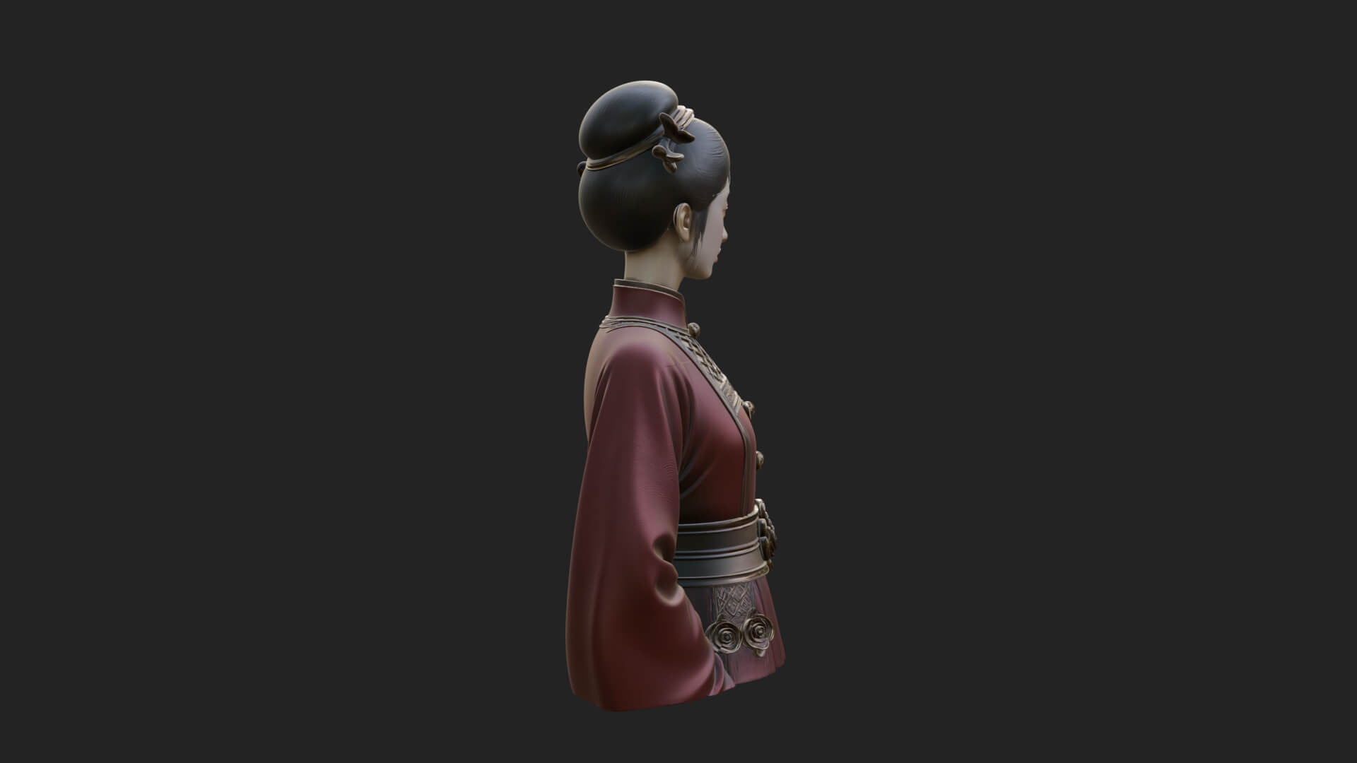 Red Qipao Lady Bust Design 4 3D Print Model 3D Model