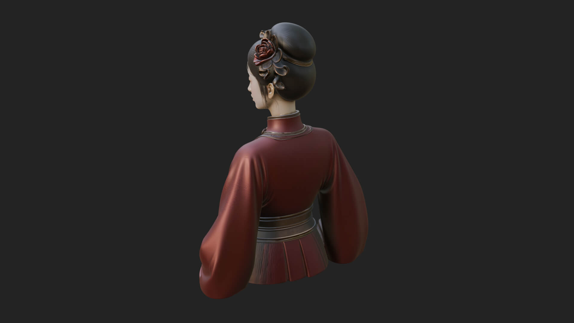 Red Qipao Lady Bust Design 4 3D Print Model 3D Model