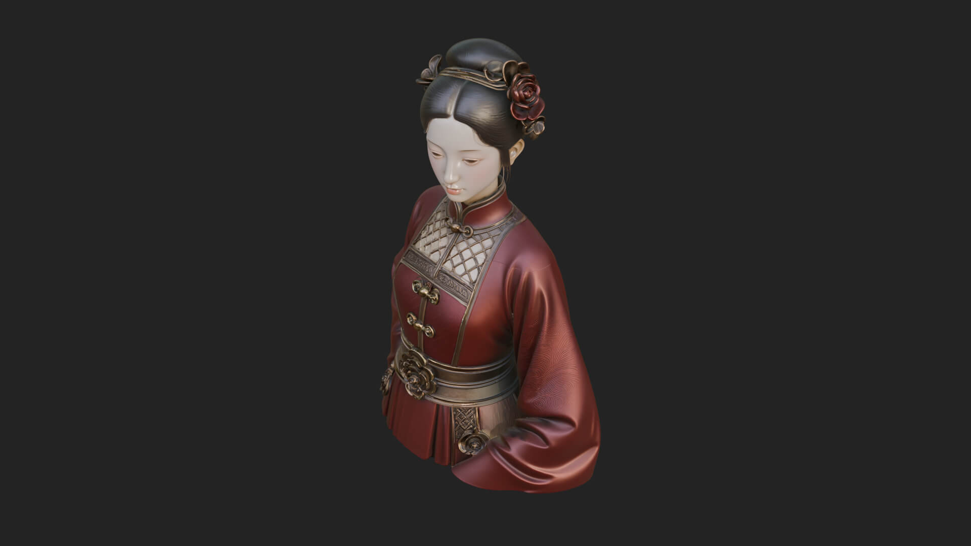 Red Qipao Lady Bust Design 4 3D Print Model 3D Model
