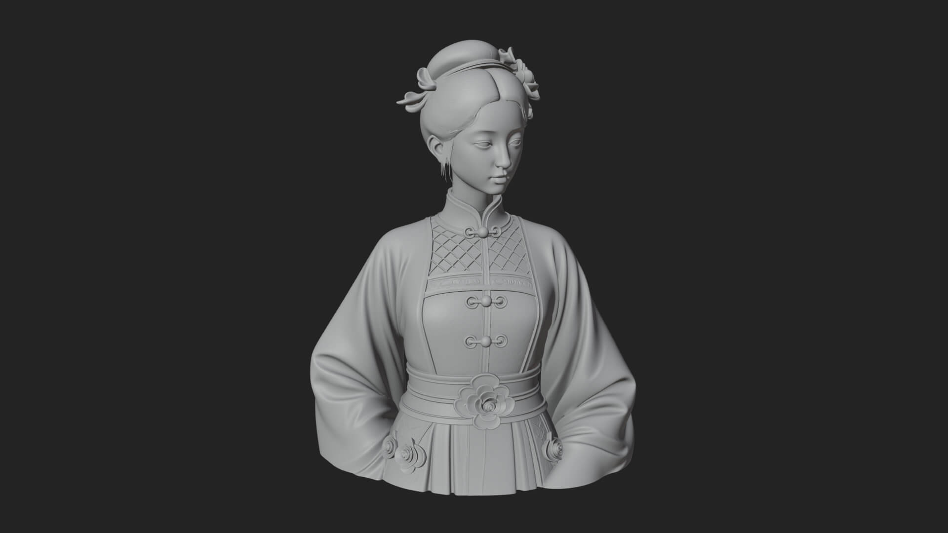 Red Qipao Lady Bust Design 4 3D Print Model 3D Model