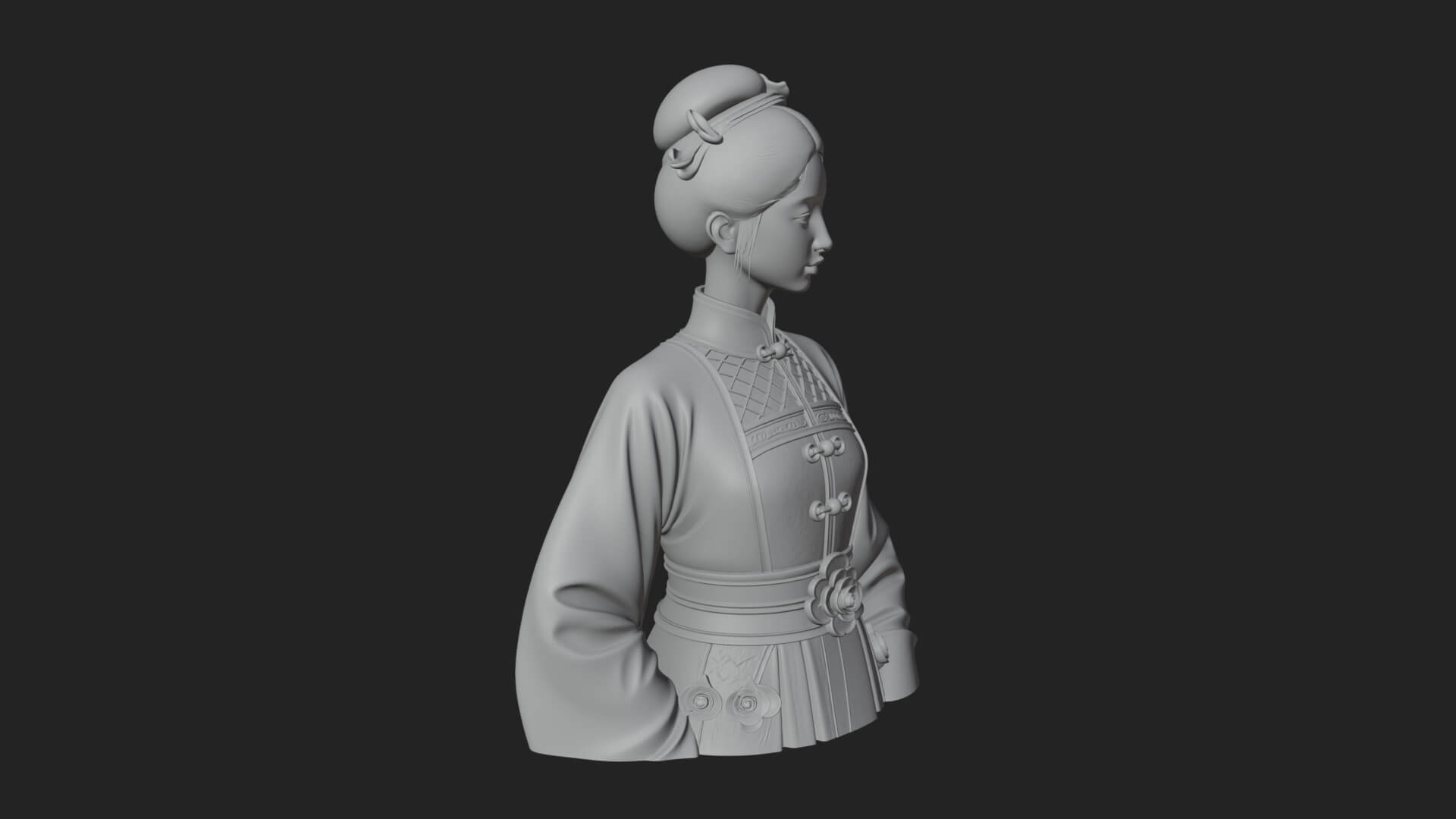 Red Qipao Lady Bust Design 4 3D Print Model 3D Model
