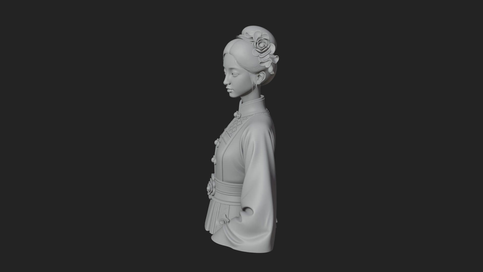 Red Qipao Lady Bust Design 4 3D Print Model 3D Model