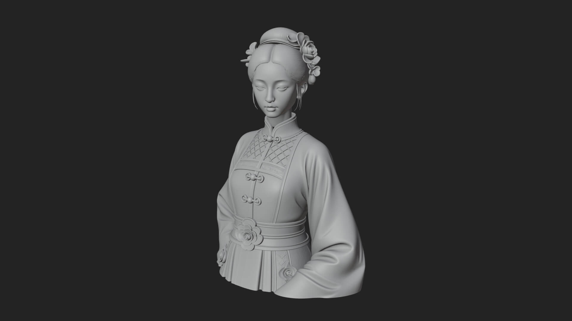 Red Qipao Lady Bust Design 4 3D Print Model 3D Model