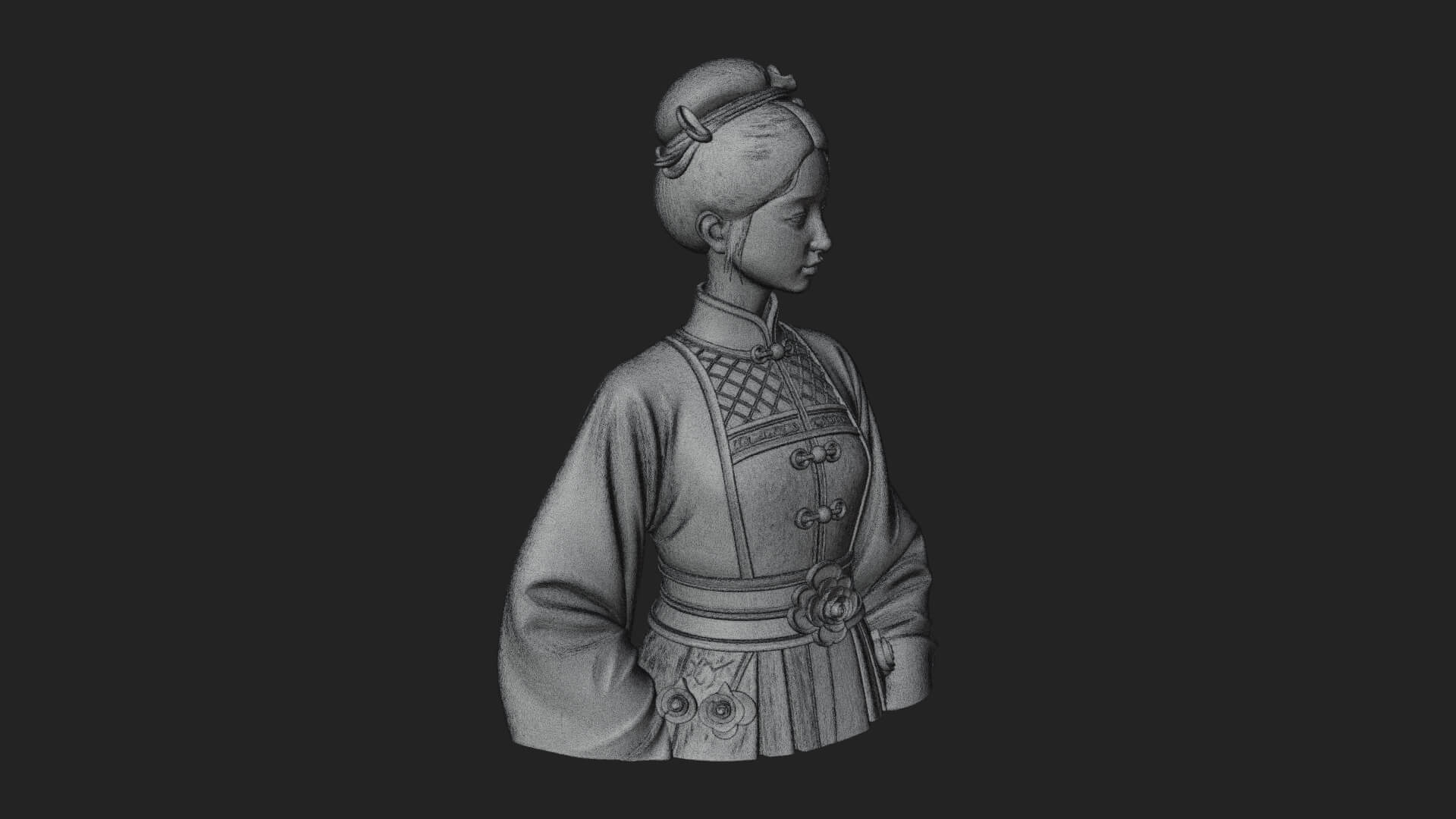 Red Qipao Lady Bust Design 4 3D Print Model 3D Model
