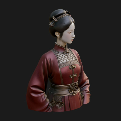 Red Qipao Lady Bust Design 4 3D Print Model