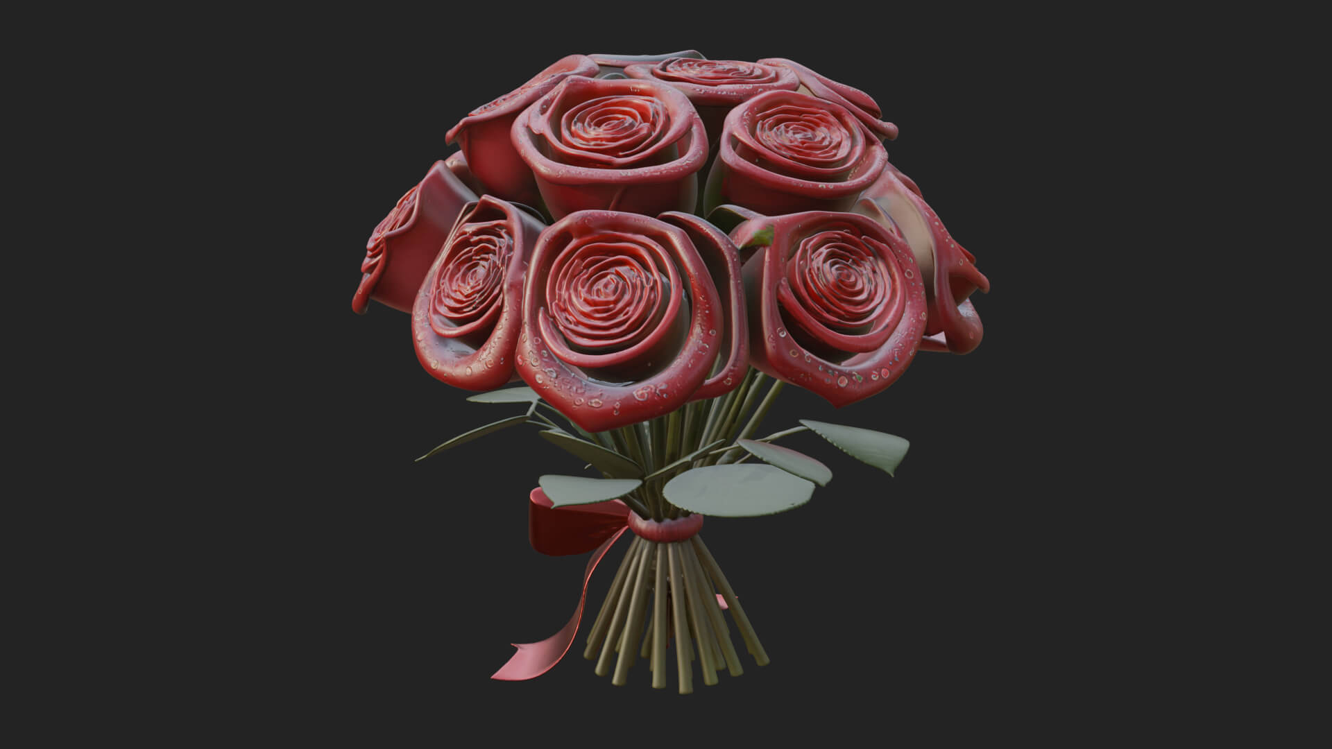 Red Rose Flower Bouquet Ornament Design 1 3D Print Model 3D Model