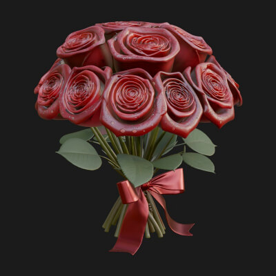Red Rose Flower Bouquet Ornament Design 1 3D Print Model