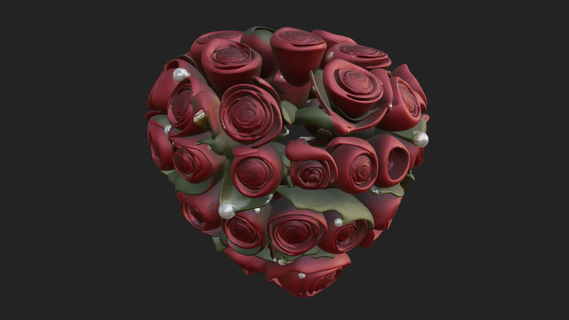 Red Rose Flower Bouquet Ornament Design 2 3d Print Model 3D Model