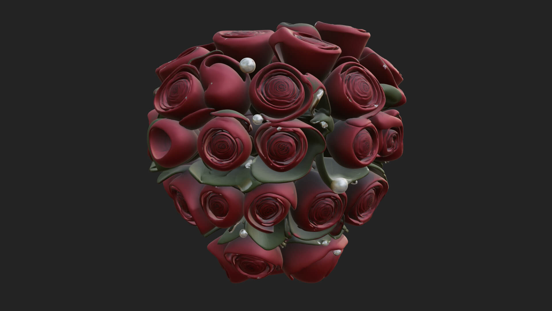 Red Rose Flower Bouquet Ornament Design 2 3d Print Model 3D Model