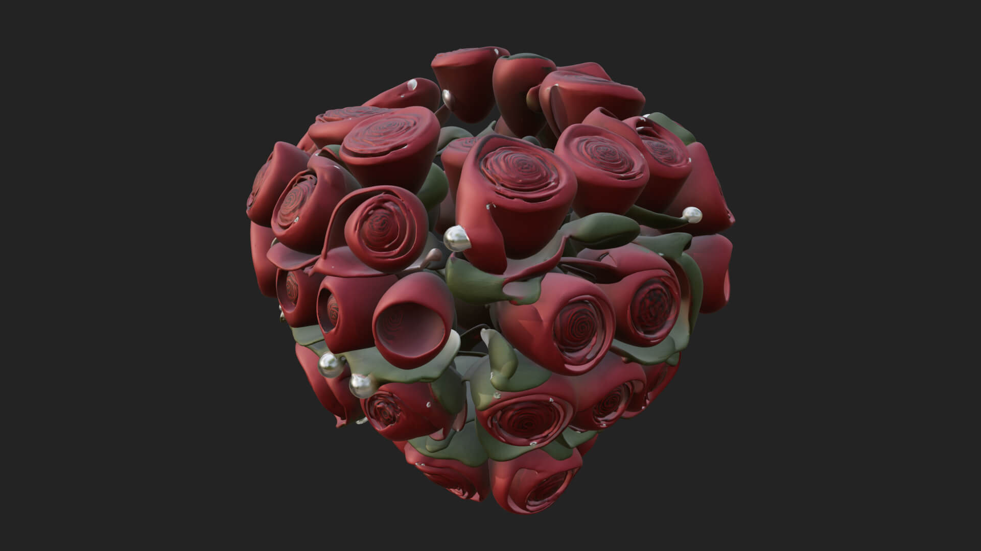 Red Rose Flower Bouquet Ornament Design 2 3d Print Model 3D Model