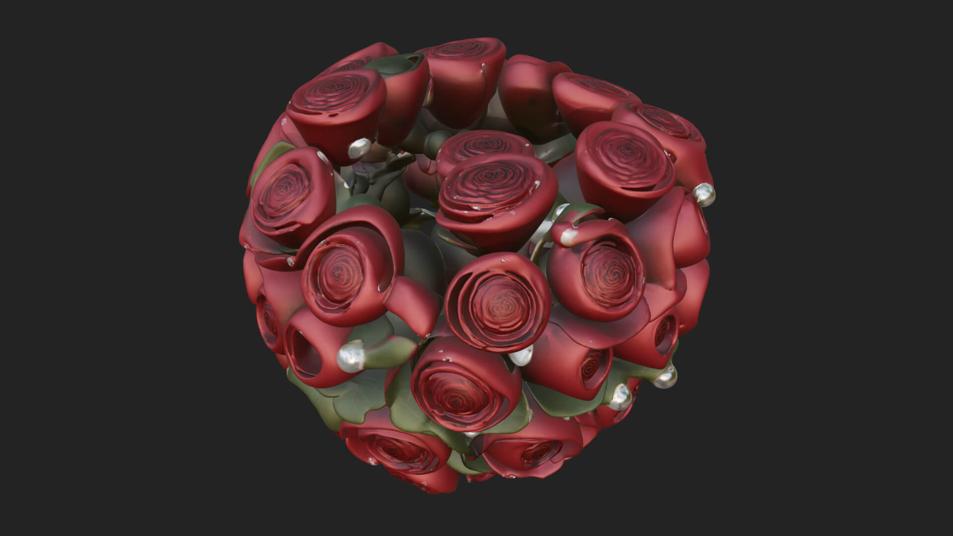 Red Rose Flower Bouquet Ornament Design 2 3d Print Model 3D Model