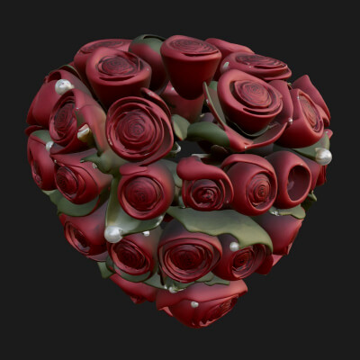 Red Rose Flower Bouquet Ornament Design 2 3d Print Model
