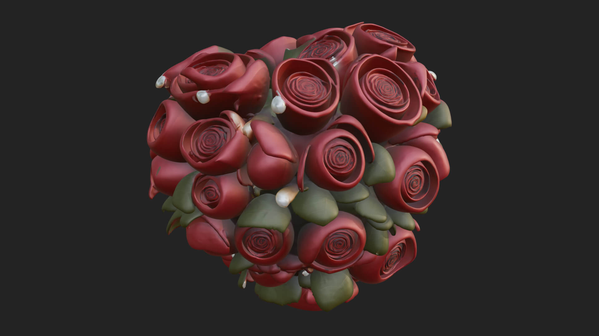 Red Rose Flower Bouquet Ornament Design 3 3D Print Model 3D Model