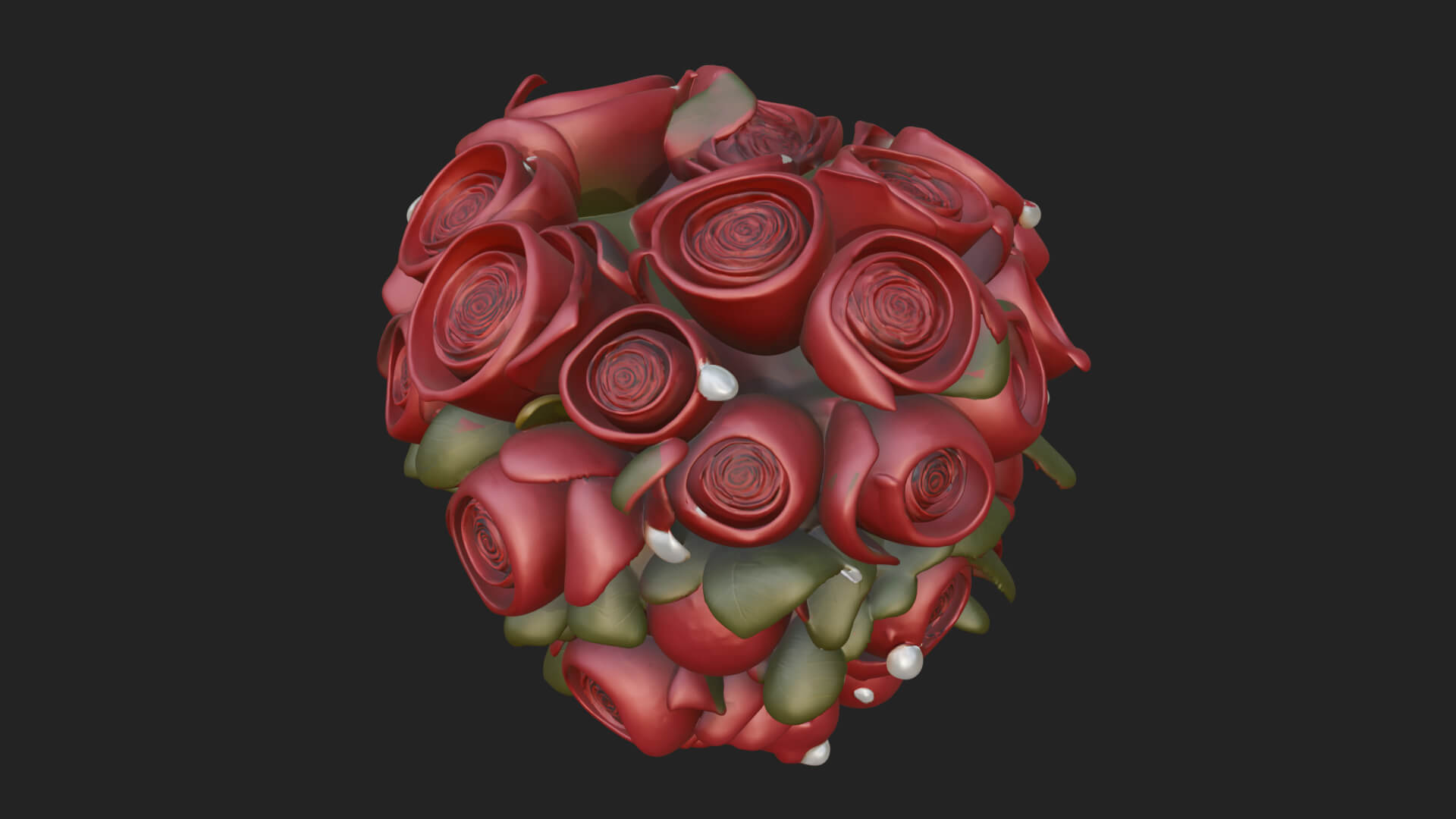 Red Rose Flower Bouquet Ornament Design 3 3D Print Model 3D Model