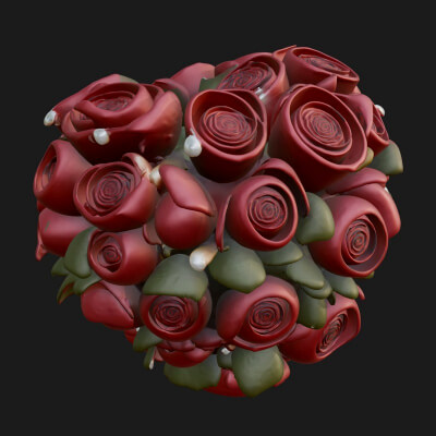 Red Rose Flower Bouquet Ornament Design 3 3D Print Model