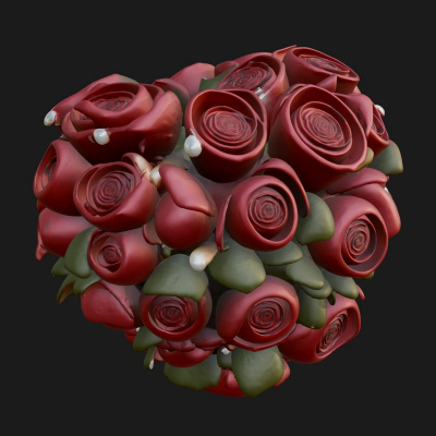 Red Rose Flower Bouquet Ornament Design 3 3D Print Model