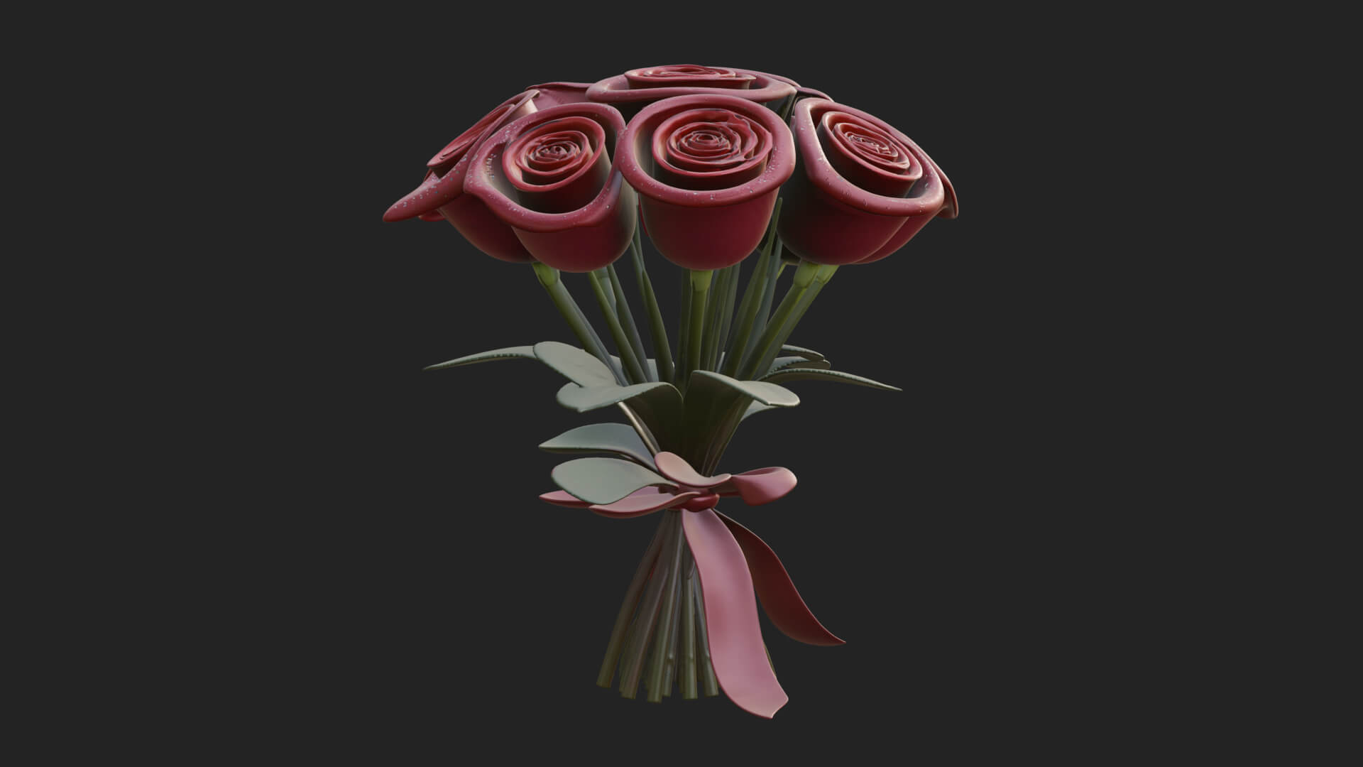 Red Rose Flower Bouquet Ornament Design 4 3D Print Model 3D Model