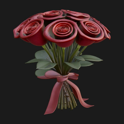 Red Rose Flower Bouquet Ornament Design 4 3D Print Model
