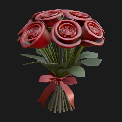Red Rose Flower Bouquet Ornament Design 5 3D Print Model