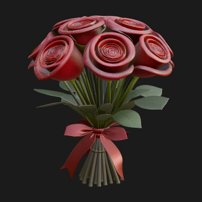 Red Rose Flower Bouquet Ornament Design 5 3D Print Model